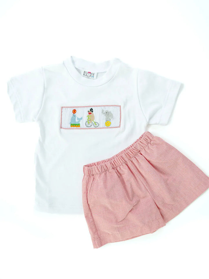 Circus Smocked Beau T-Shirt/Shorts Set