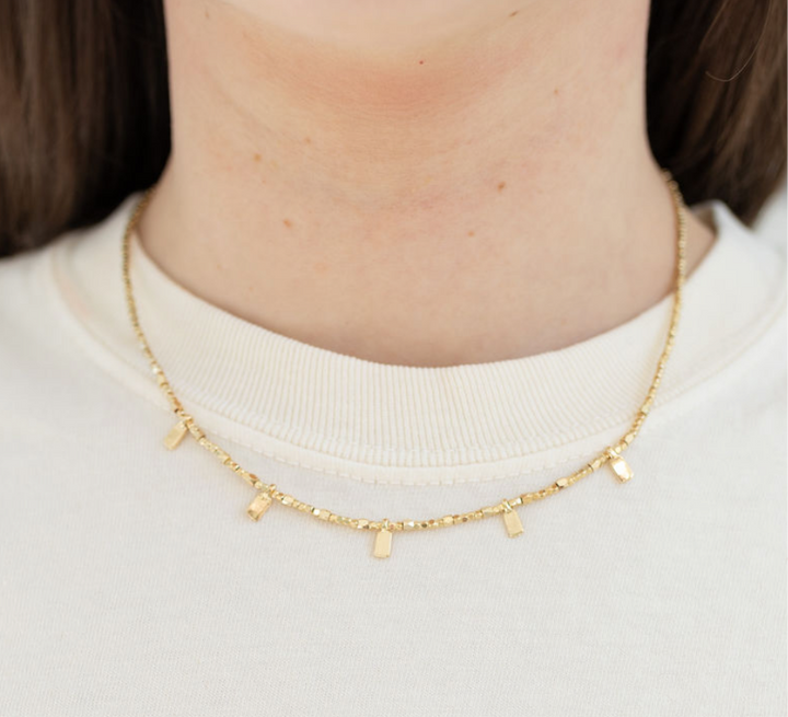 Tiny Beaded Rectangle Necklace