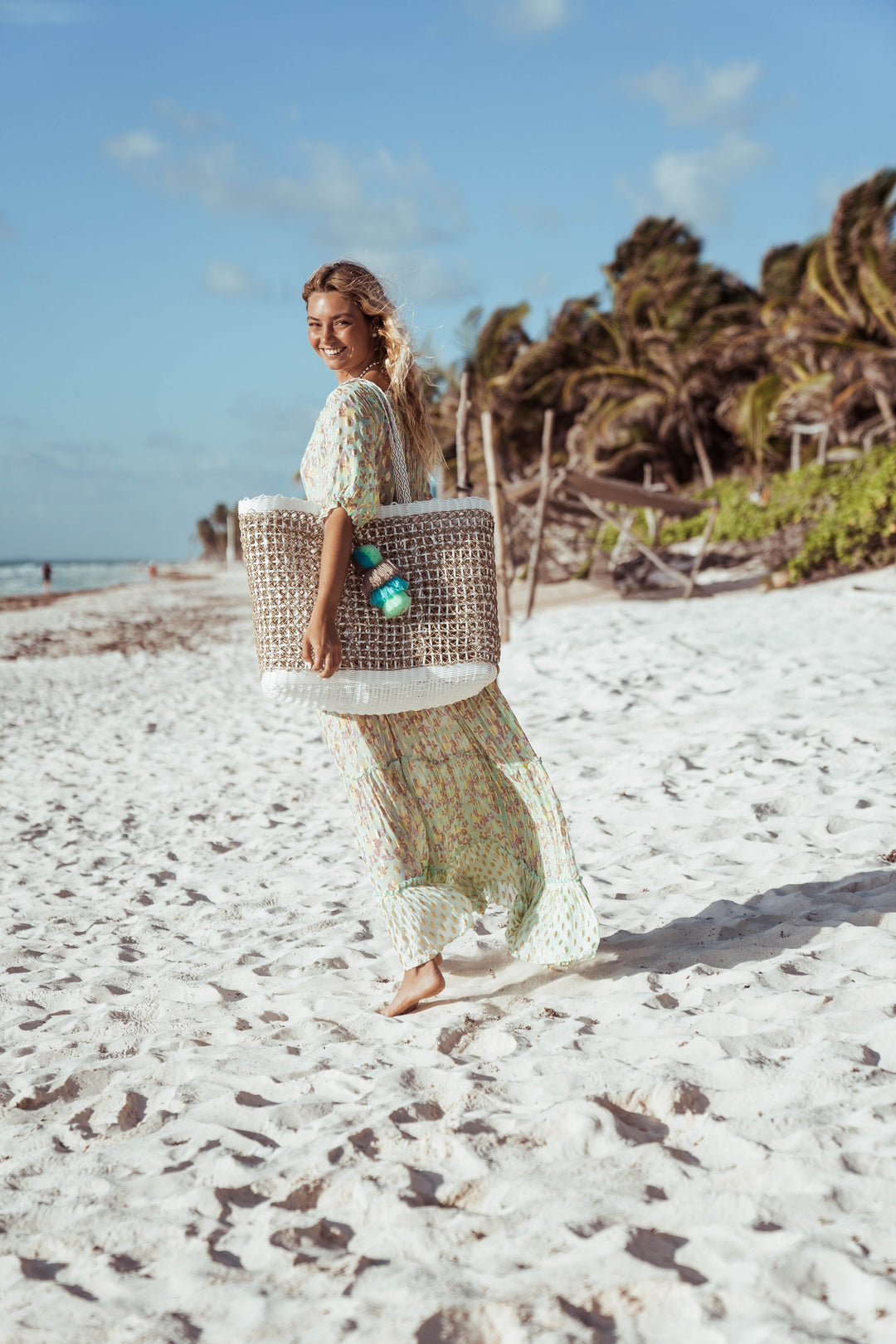 Sand Coastal Cable Citron Tote