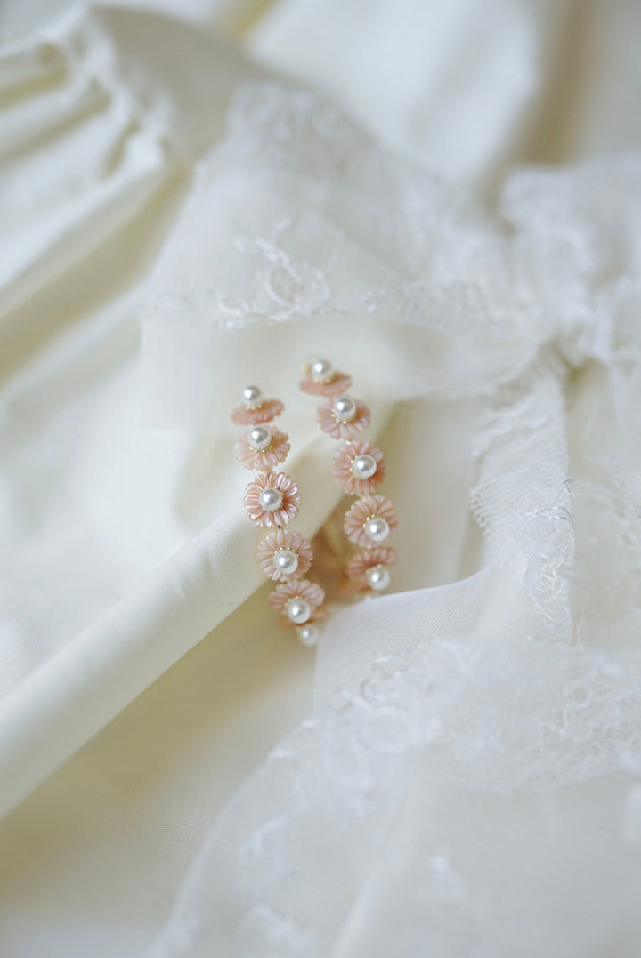 petal pink mother of pearl wildflower hoops