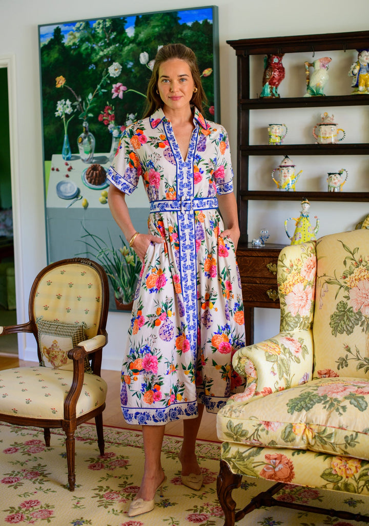 Collins Dress in Ivory Ginger Jars