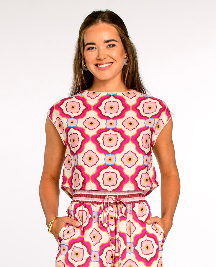 Jackie Top in Trellis Pink