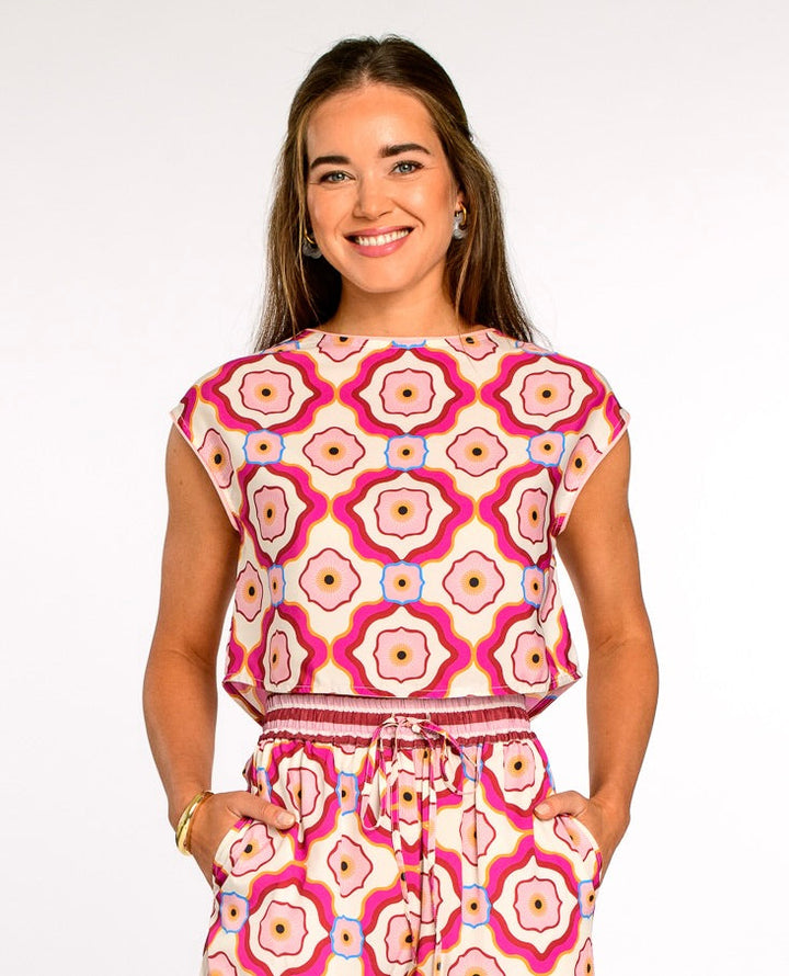Jackie Top in Trellis Pink