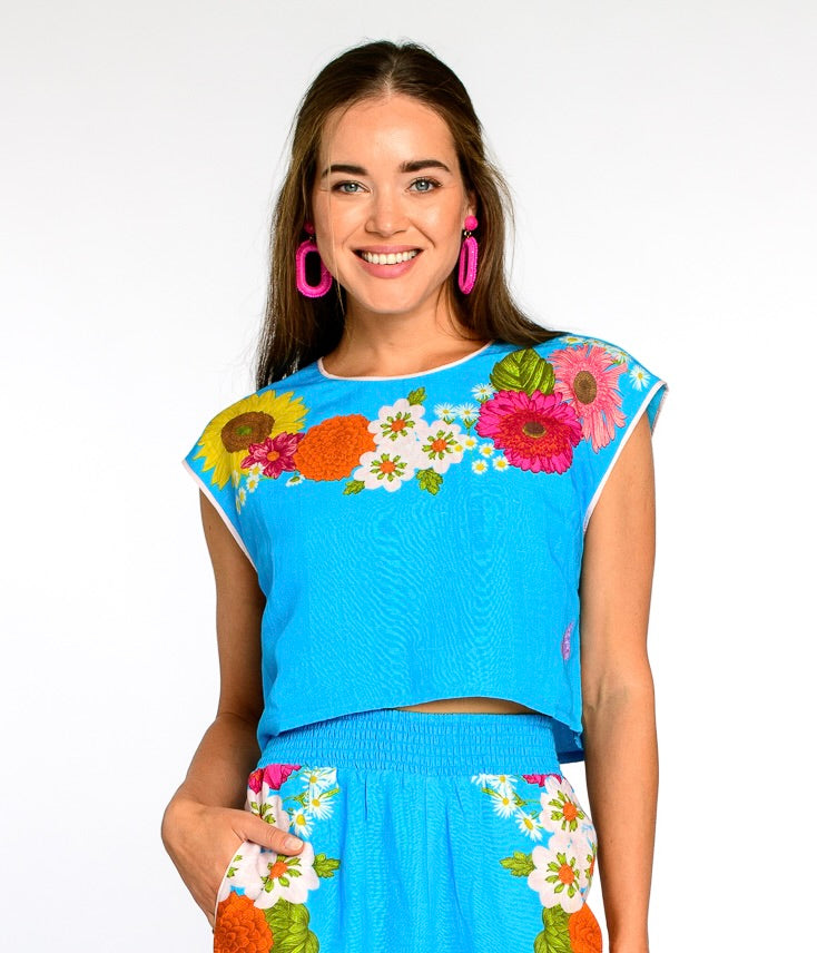 Jackie Top in Wildflower Aqua
