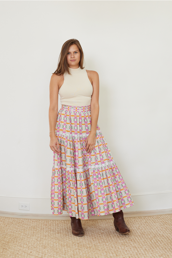 Triple Tiered Maxi Skirt - Begonia