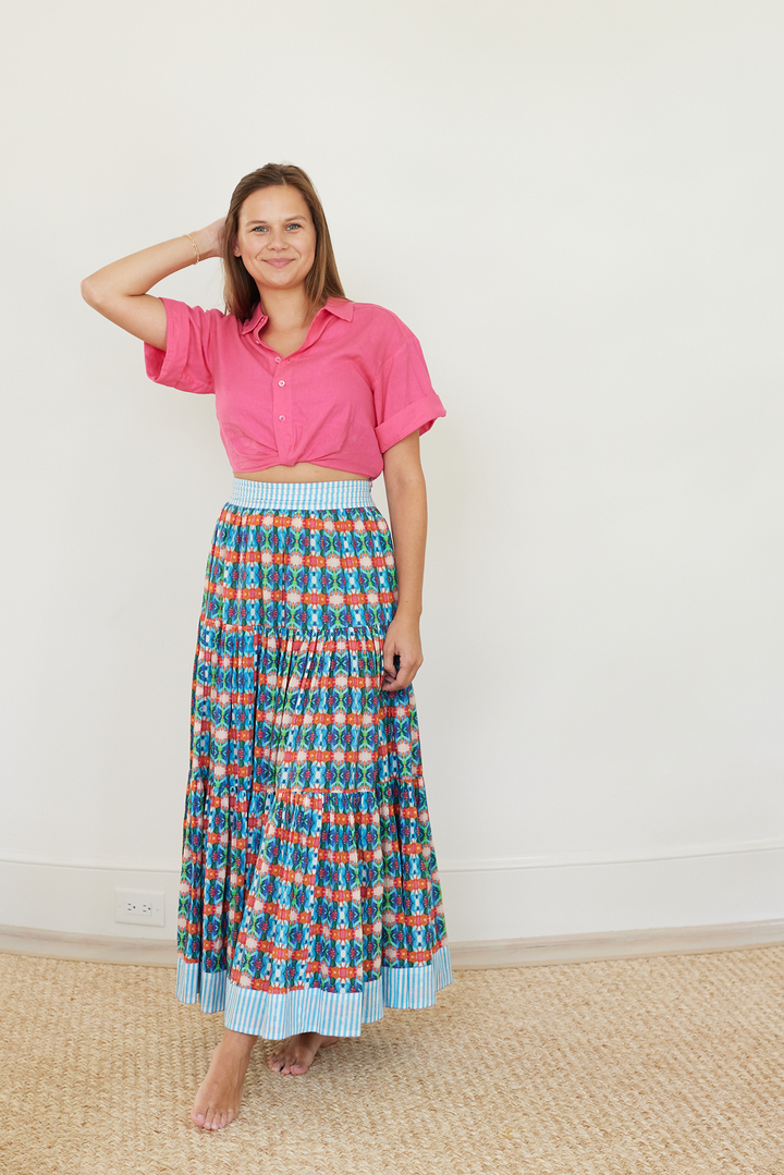 Triple Tiered Maxi Skirt - Blue Lotus