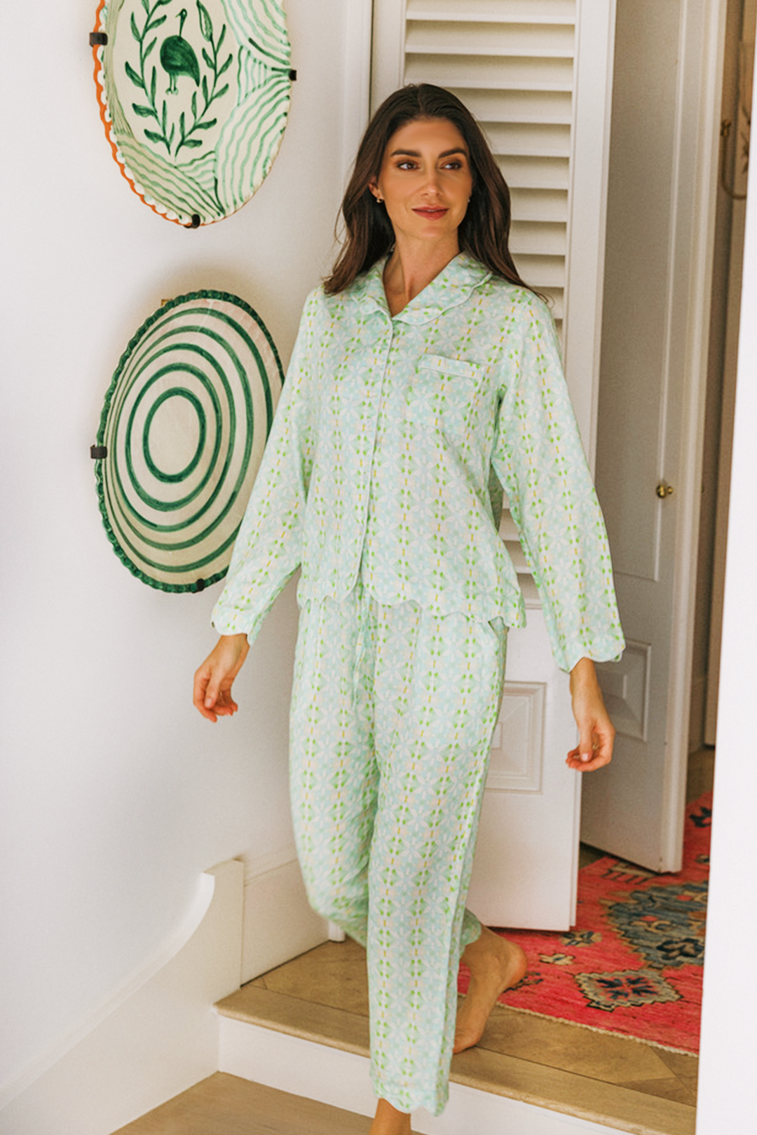 Scalloped Pajama Set Long - Elephant Falls