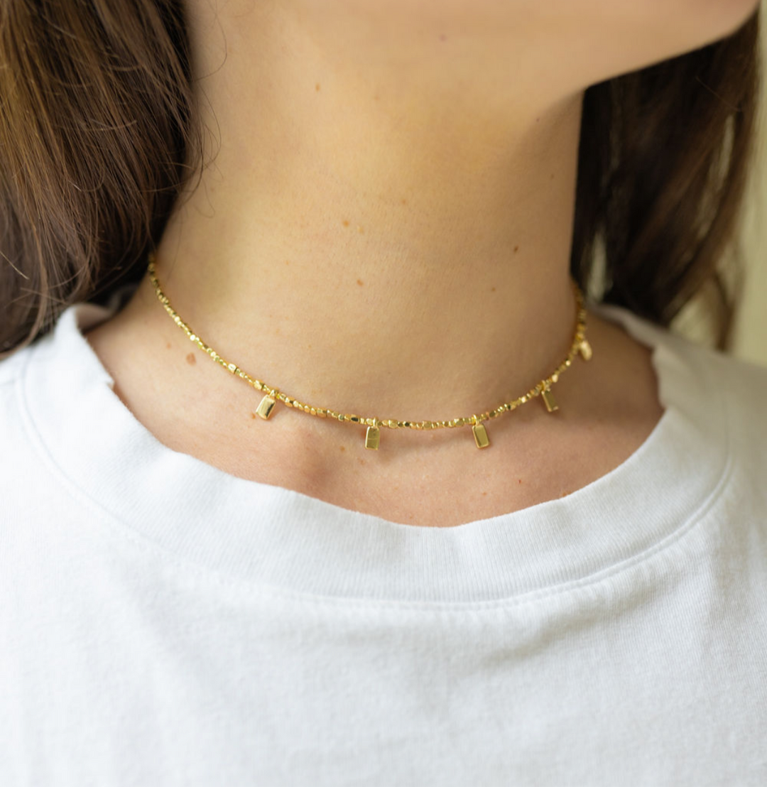 Tiny Beaded Rectangle Necklace