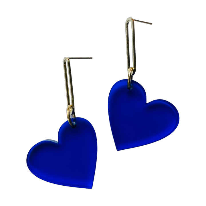 Neon Heart Drop Earrings Blue