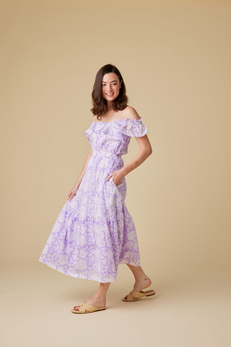 Ines Ruffle organic cotton Midi Dress