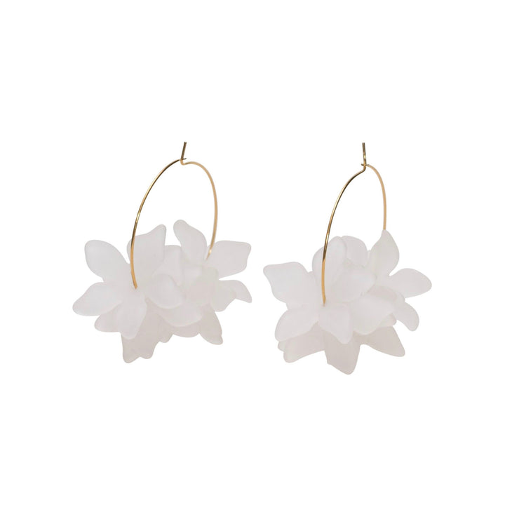 Floral Hoop White Earrings
