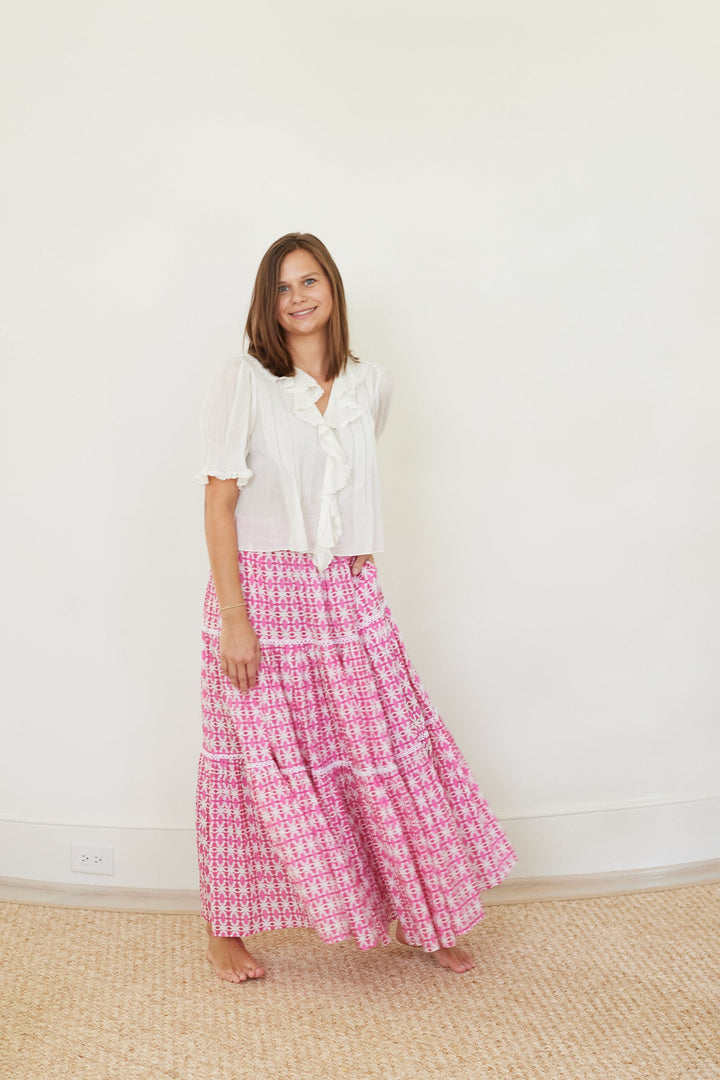 Triple Tiered Maxi Skirt - Spice Market Pink