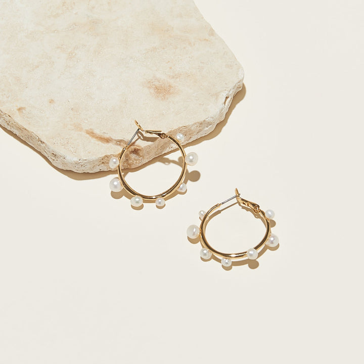 Mini Isla Pearl Hoop Earrings White Gold