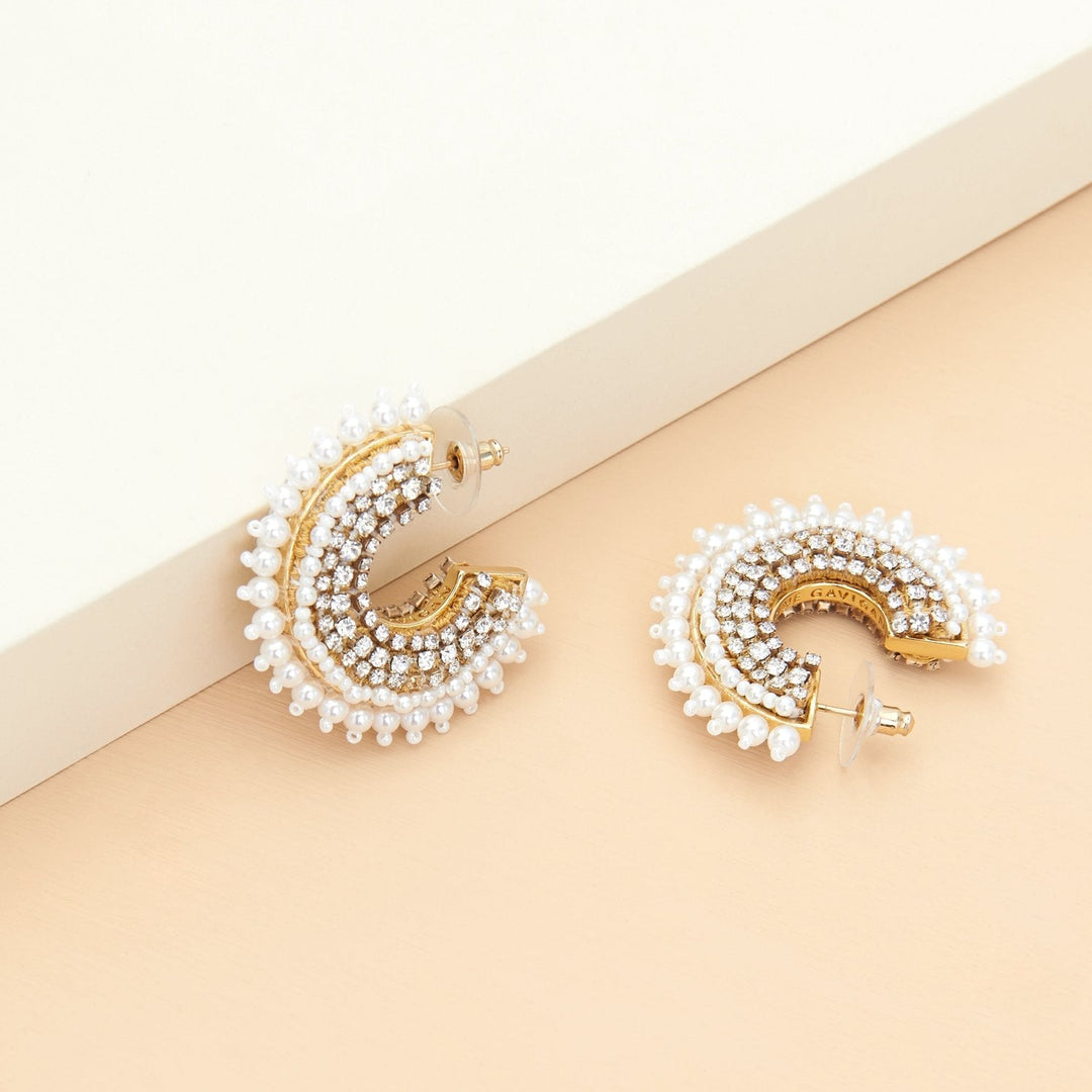 Mini Pearl Fiona Hoop Earrings White