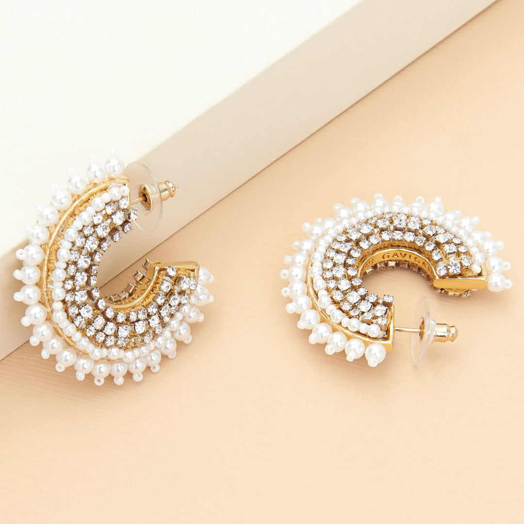 Mini Pearl Fiona Hoop Earrings White