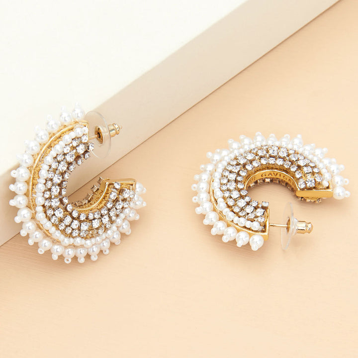 Mini Pearl Fiona Hoop Earrings White