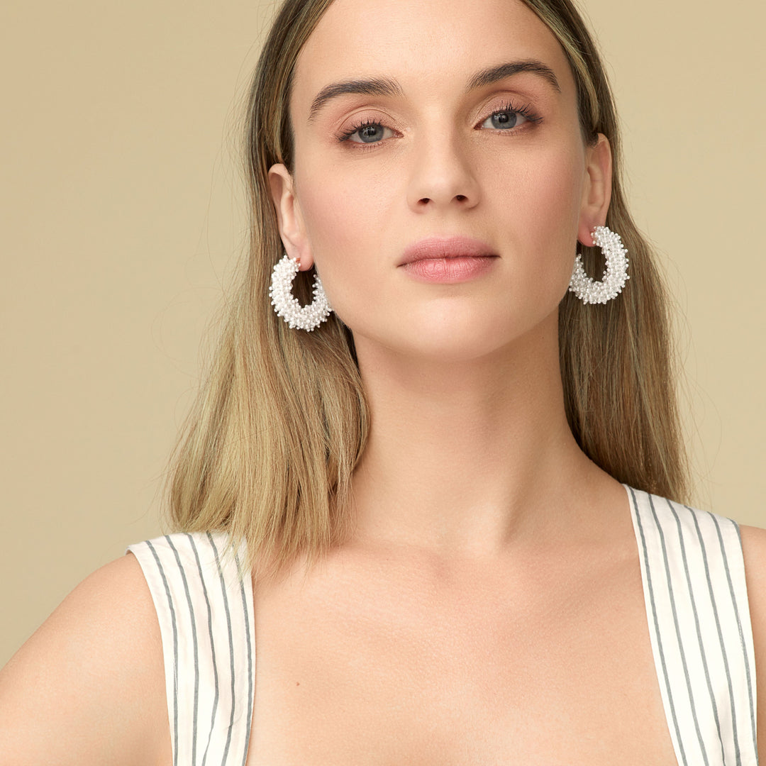 Taylor Mini Hoop Earrings White/Gold