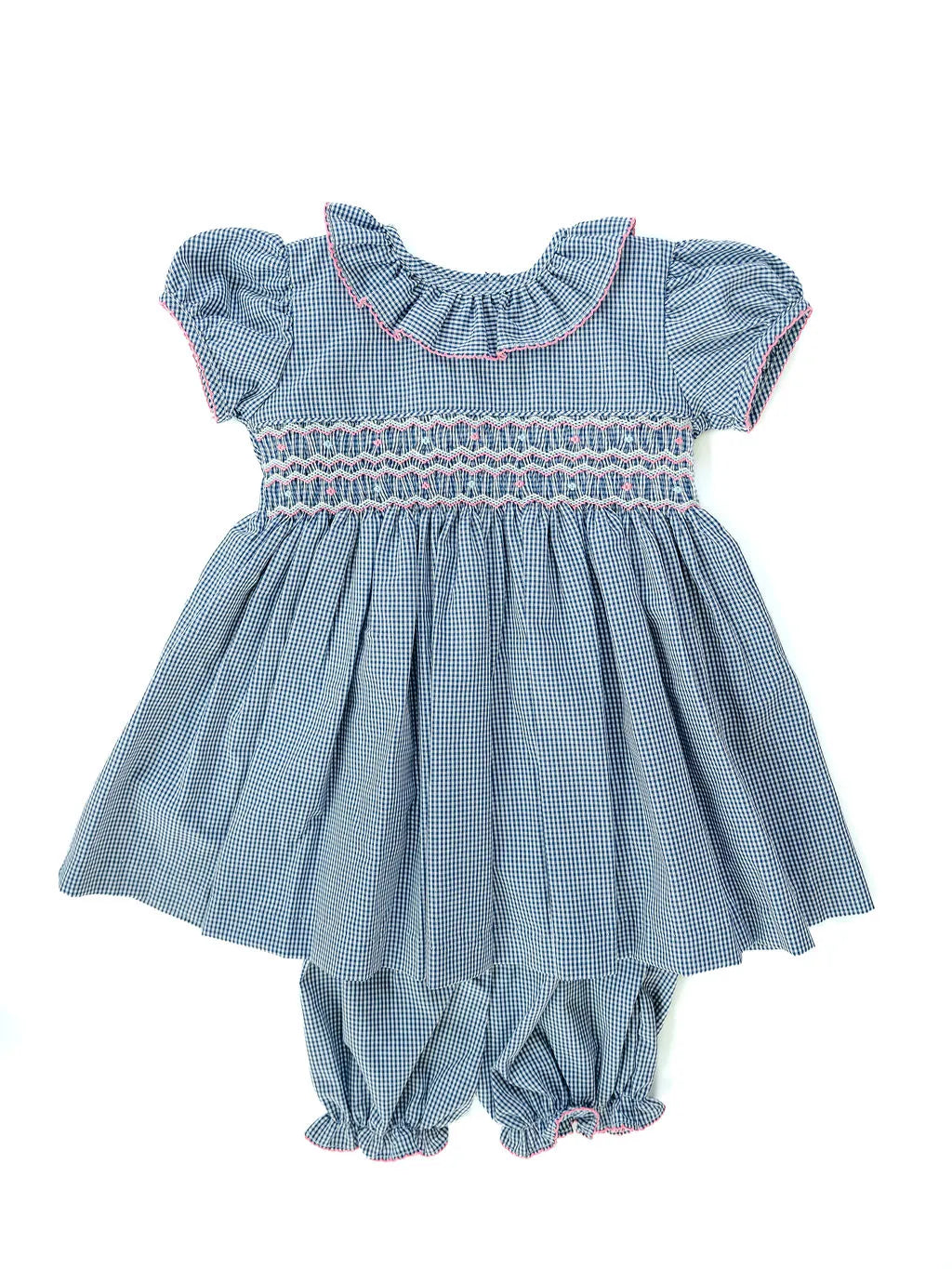 Navy and Pink Smocked Charlotte Bloomer Set