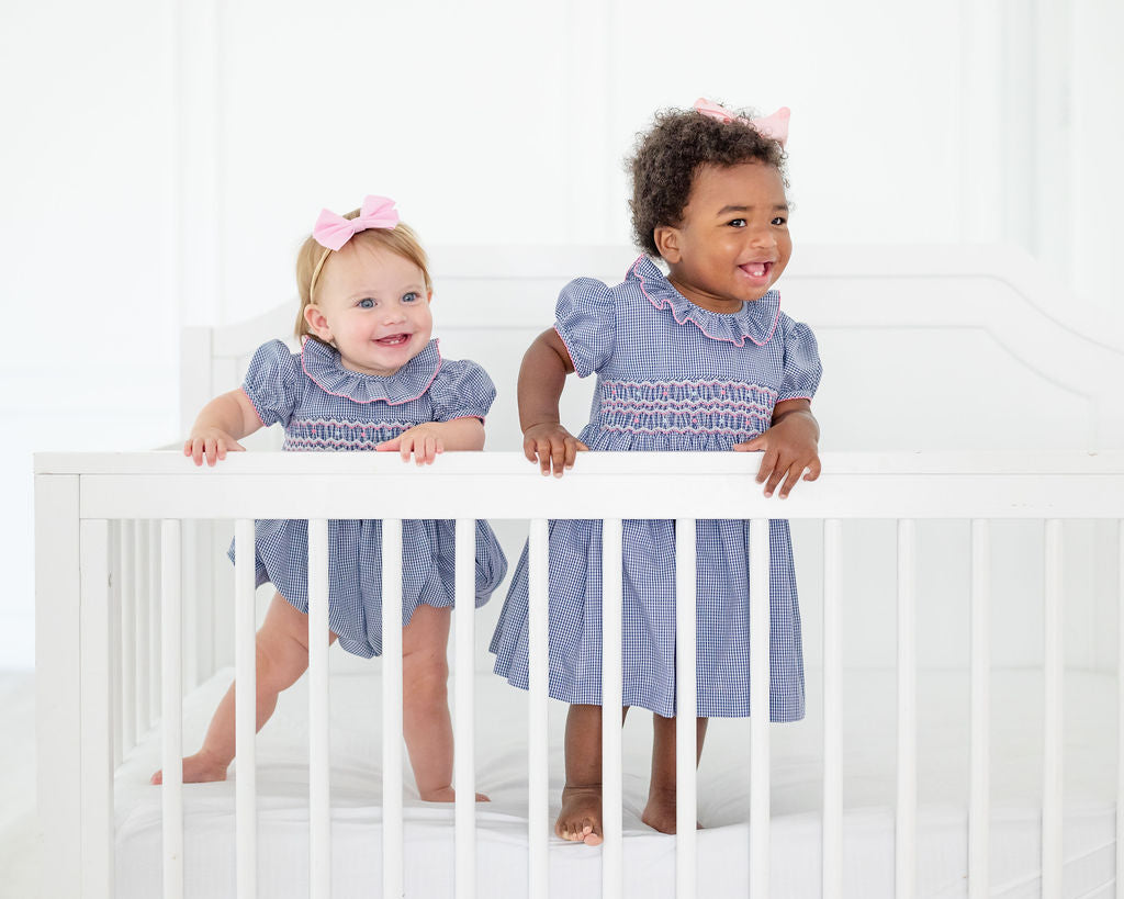 Navy and Pink Smocked Bridget Bubble