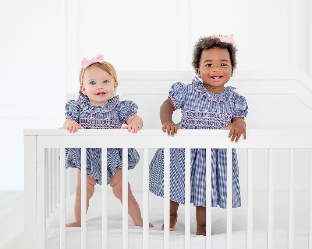 Navy and Pink Smocked Charlotte Bloomer Set