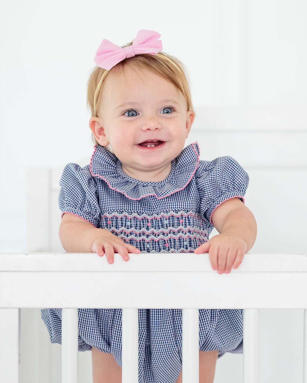 Navy and Pink Smocked Bridget Bubble