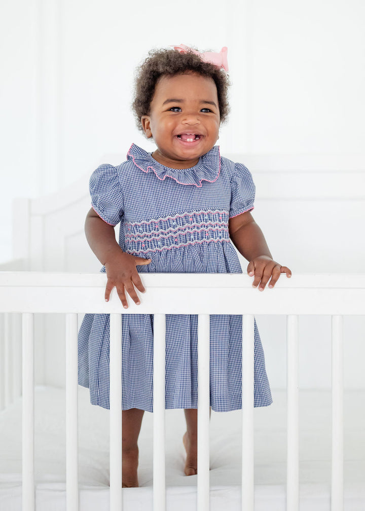 Navy and Pink Smocked Charlotte Bloomer Set