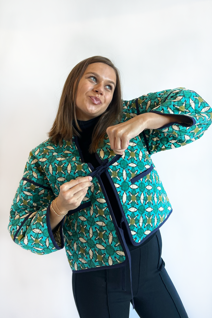 The Eloise Reversible Quilted Jacket - Poppy Teal & Dandelion Hunter Green