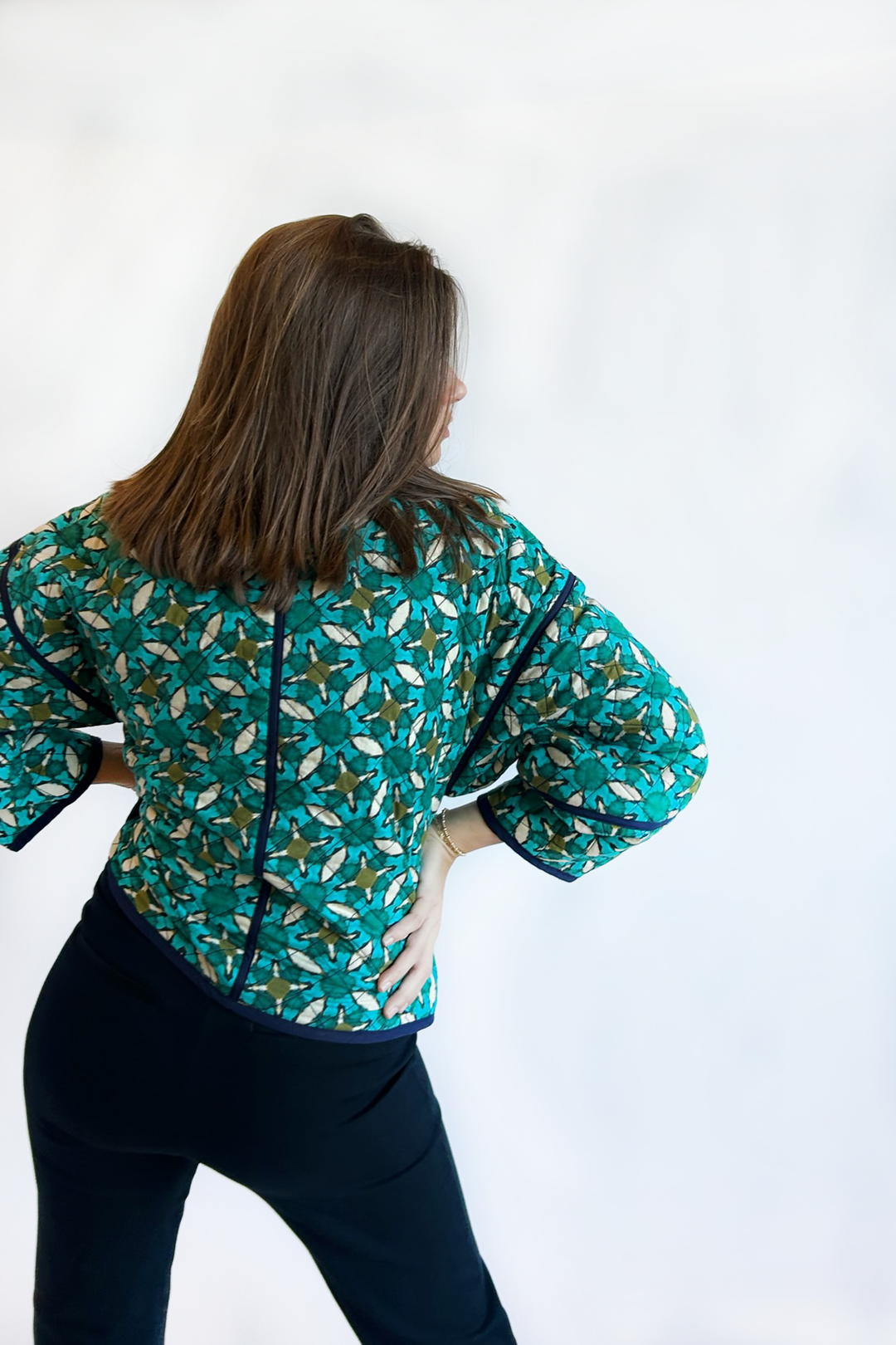 The Eloise Reversible Quilted Jacket - Poppy Teal & Dandelion Hunter Green