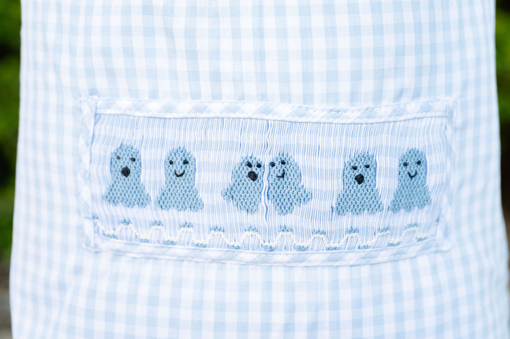 Blue Ghosts Smocked Treat Bag