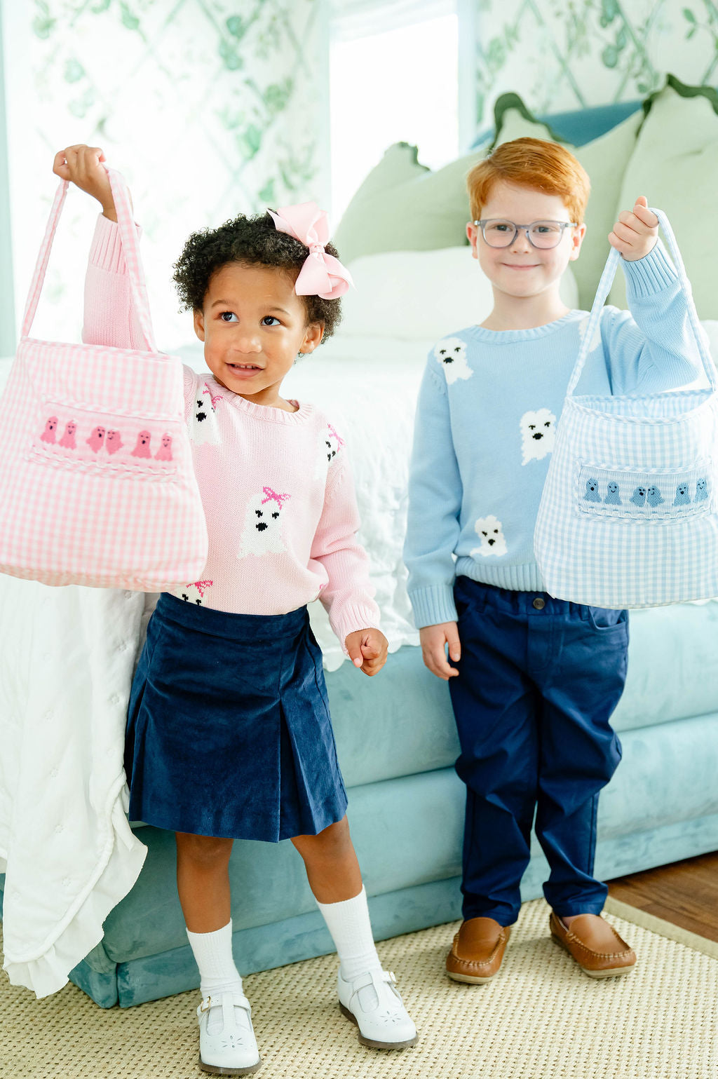 Pink Ghosts Smocked Treat Bag