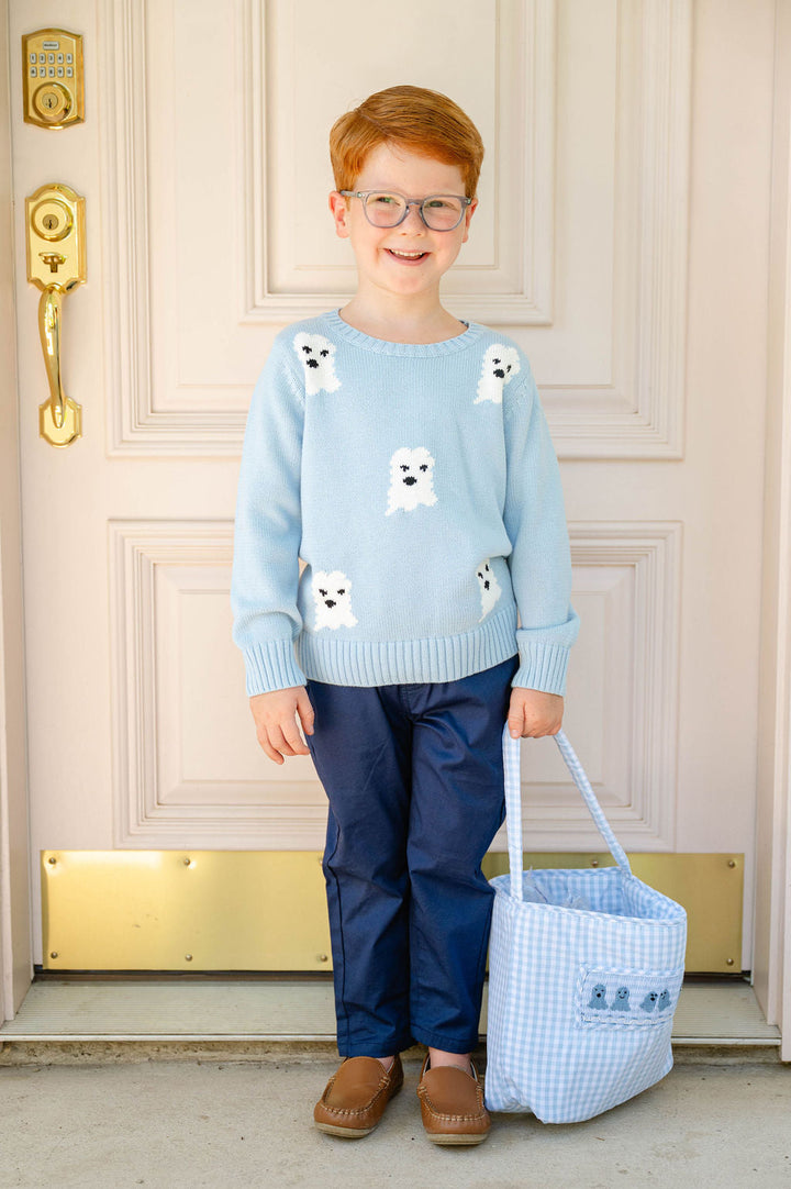 Blue Ghosts Smocked Treat Bag