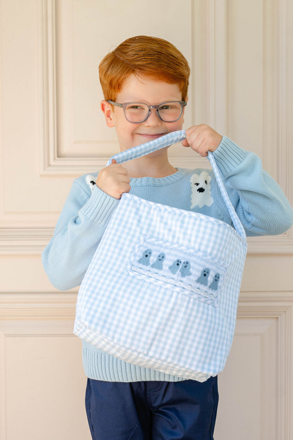 Blue Ghosts Smocked Treat Bag