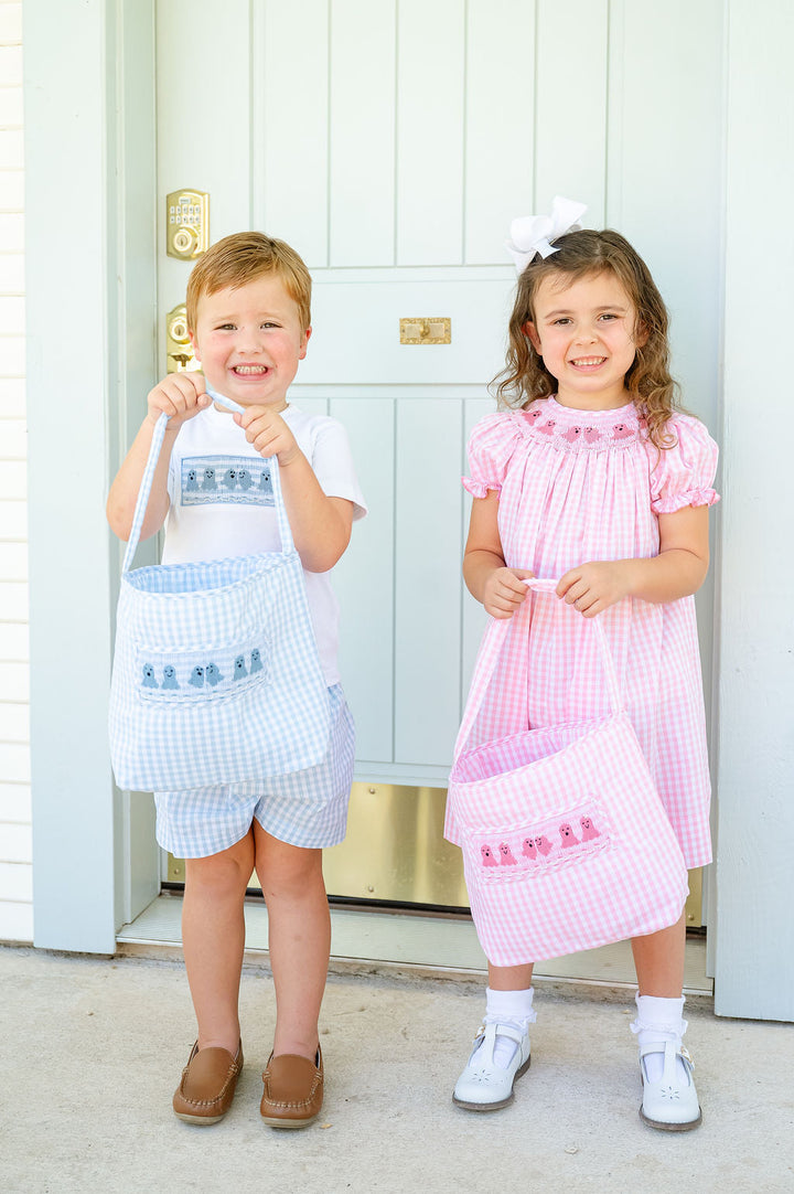 Blue Ghosts Smocked Treat Bag