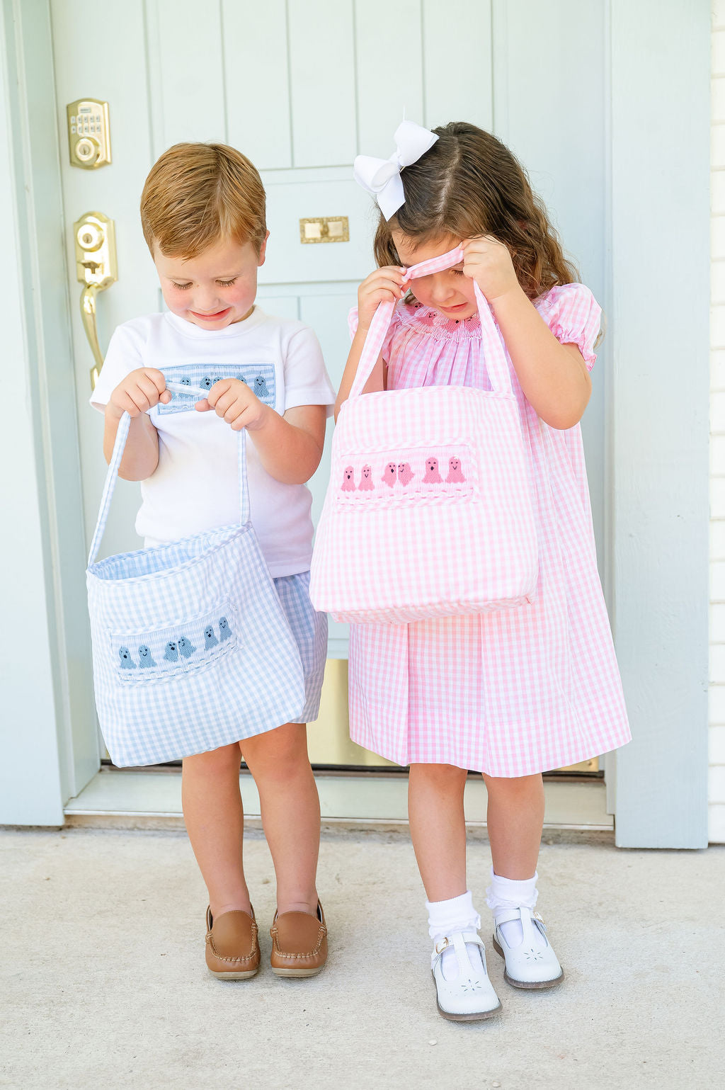 Blue Ghosts Smocked Treat Bag