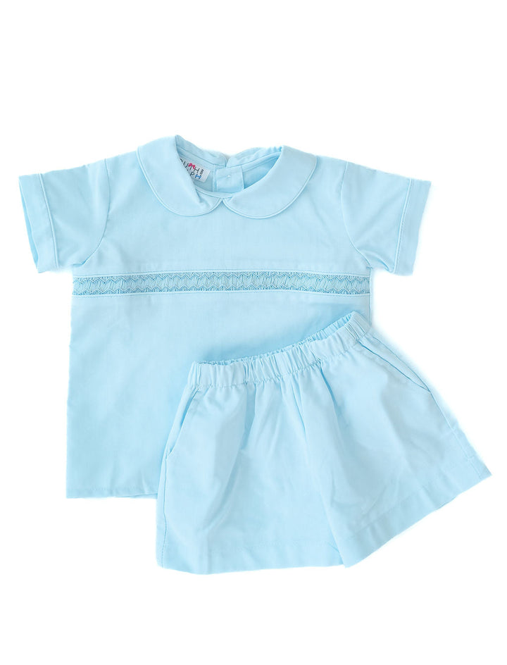 Classic Blue Smocked Samuel Shirt/Shorts Set