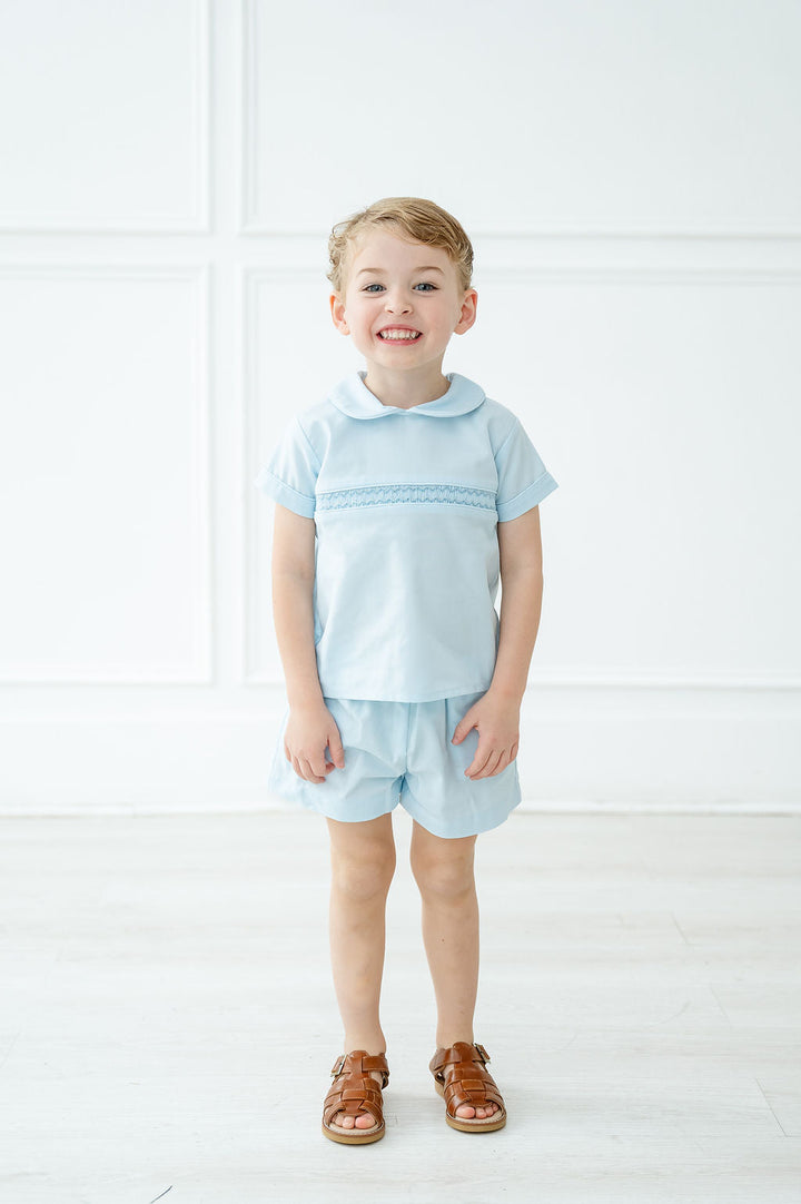 Classic Blue Smocked Samuel Shirt/Shorts Set