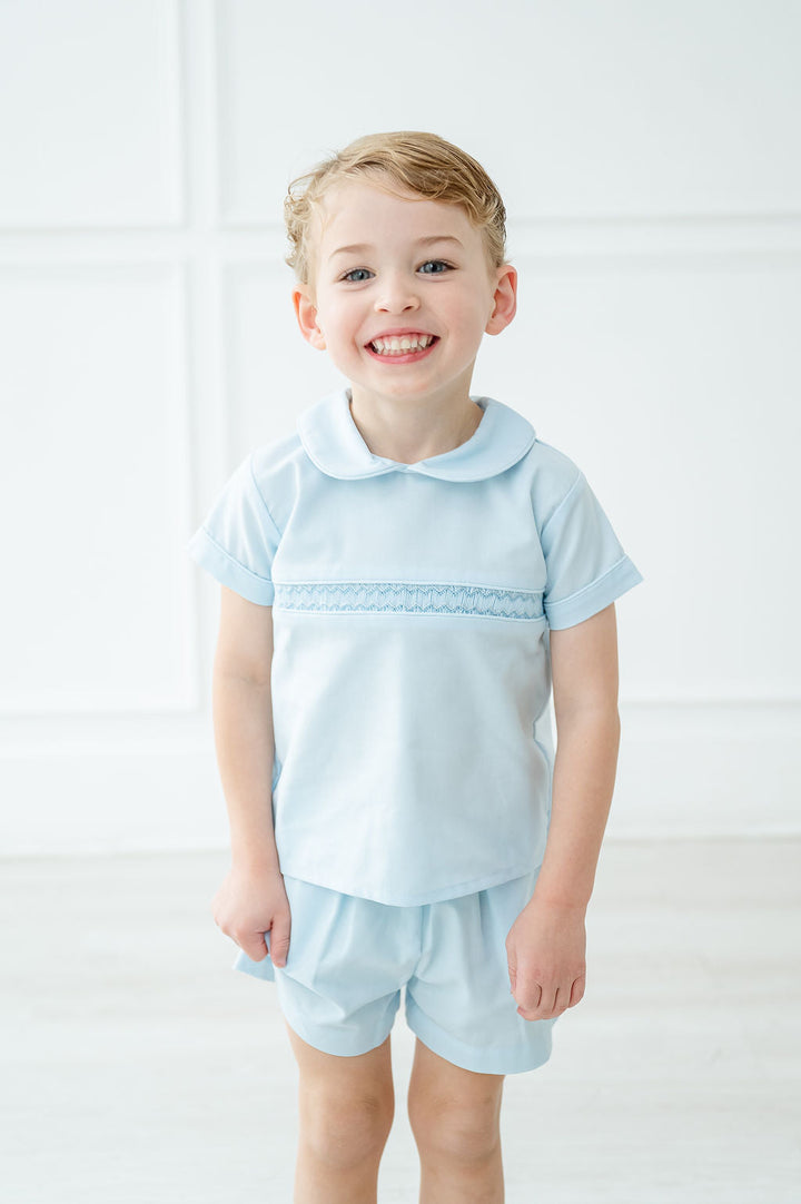 Classic Blue Smocked Samuel Shirt/Shorts Set