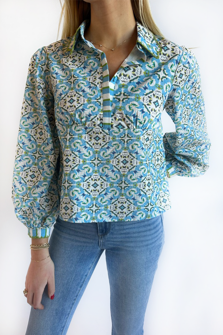 Scalloped Long Sleeve Blouse - English Tile