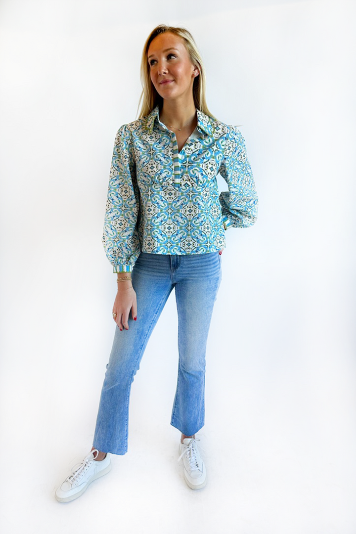 Scalloped Long Sleeve Blouse - English Tile