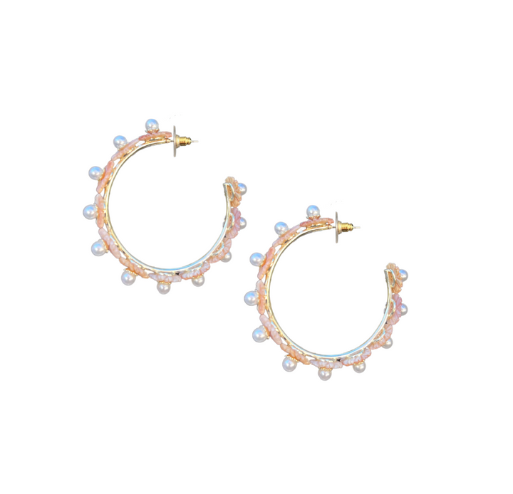 petal pink mother of pearl wildflower hoops