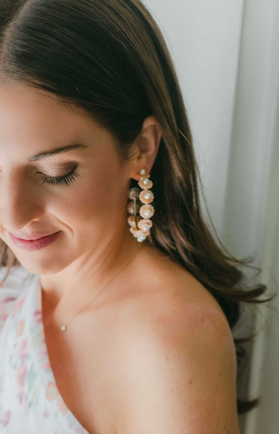 petal pink mother of pearl wildflower hoops