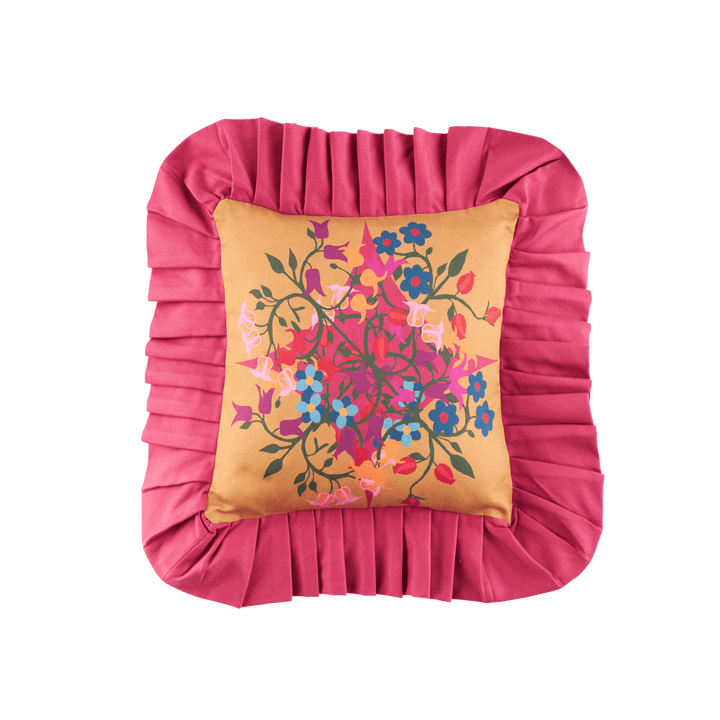 Ruffled Pillow Cover Blumen Orange