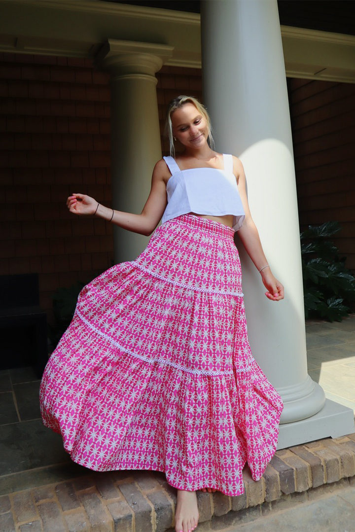 Triple Tiered Maxi Skirt - Spice Market Pink