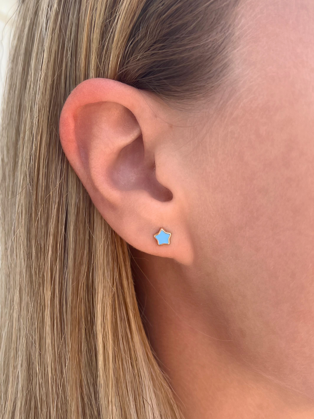 Kid Enamel Blue Star Stud Earring 14K