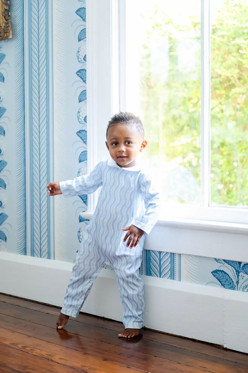 Blue Squiggly Grayson Coverall Romper