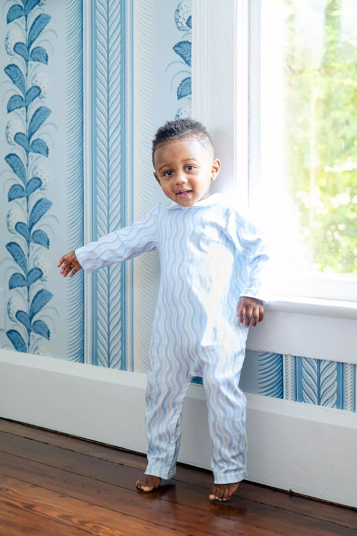 Blue Squiggly Grayson Coverall Romper