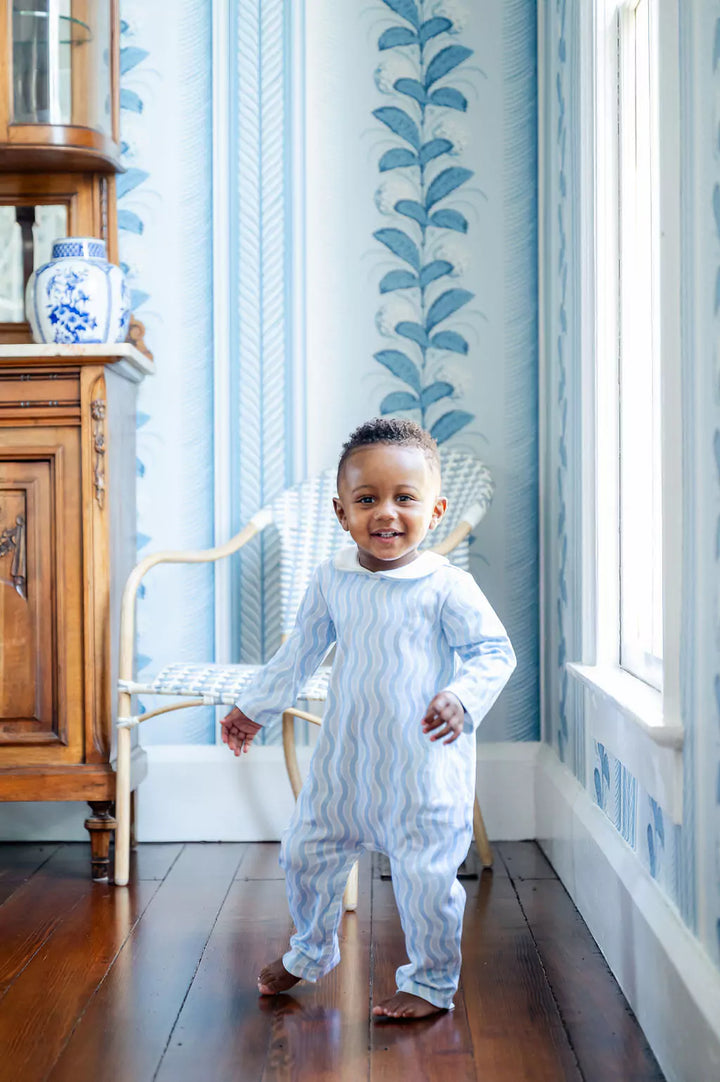 Blue Squiggly Grayson Coverall Romper