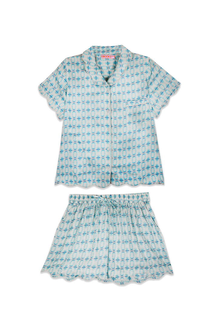 Scalloped Pajama Set Short - Cameron Blue