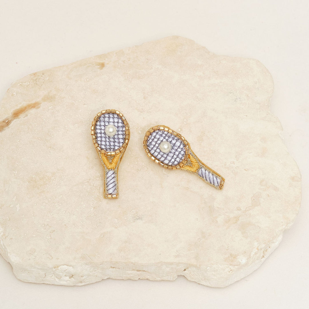 Tennis Racket Studs White Gold