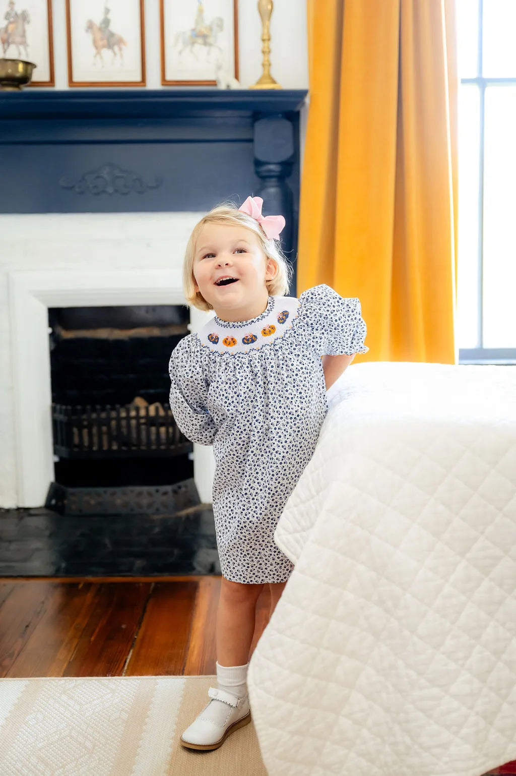 Chinoiserie Pumpkins Smocked Helen Dress